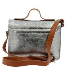 Sac cartable en cuir métallisé argenté VERACRUZ - dos