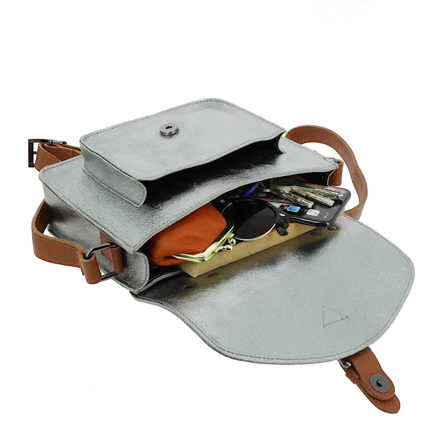 Sac cartable en cuir métallisé argenté VERACRUZ - intérieur