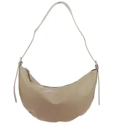 Sac bandoulière banane taupe en cuir MERIDA - face