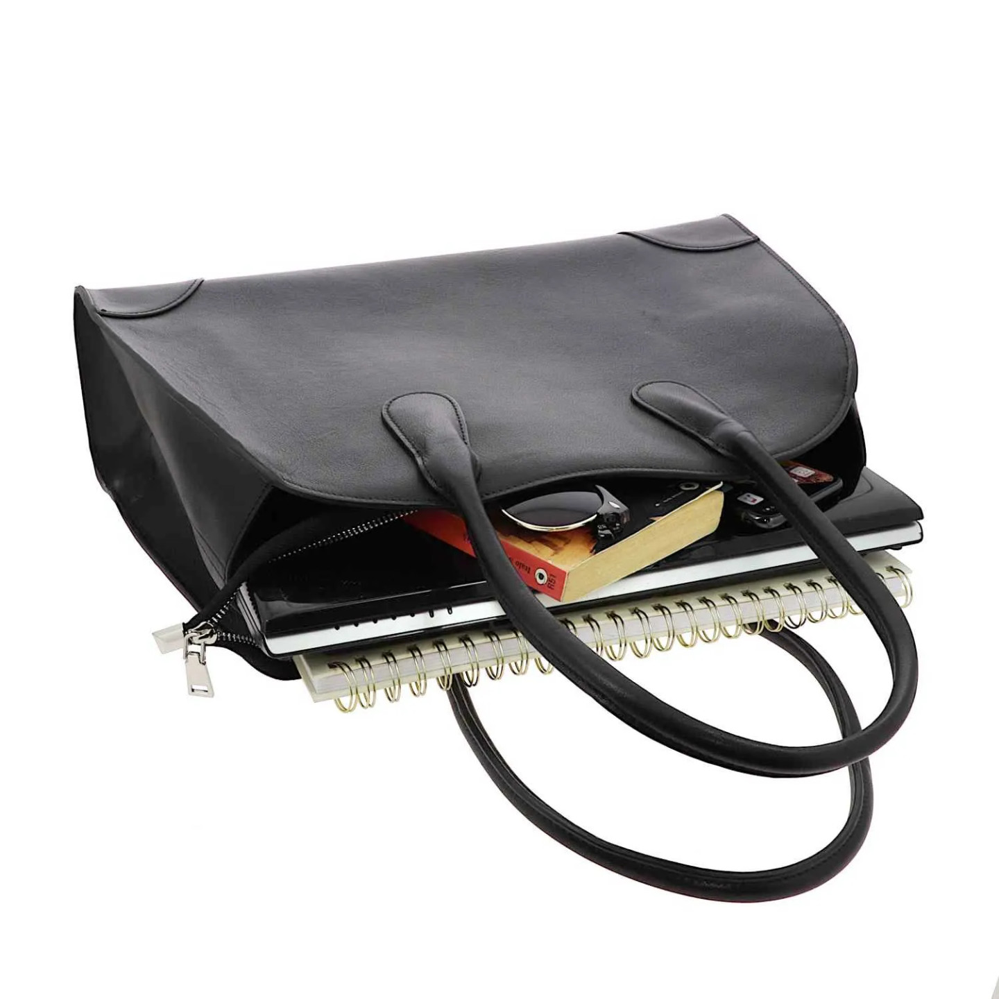 Grand sac cabas marron chocolat en cuir KOBAN - intérieur