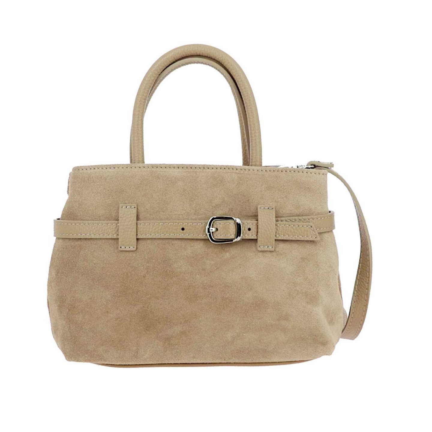 Sac à main en cuir taupe Hermina - face