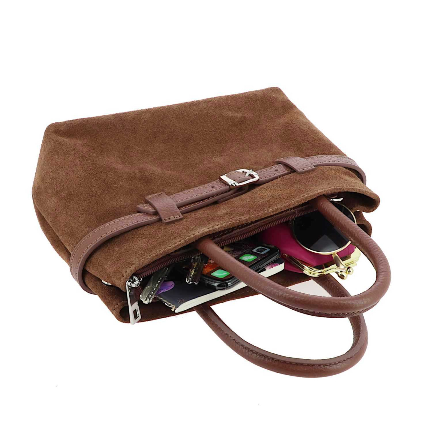 Sac à main en cuir marron Hermina - intérieur